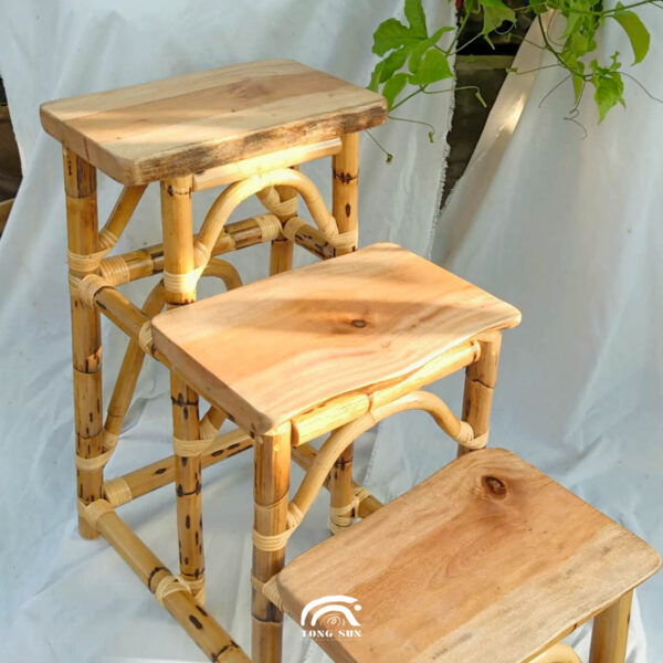 Handcrafted Solid Wood Rattan Stool Ladder Plant Stand