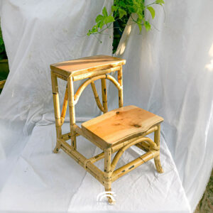 Handcrafted Solid Wood Rattan Stool Ladder Plant Stand