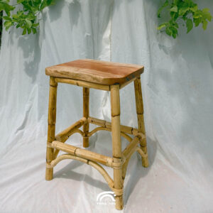 Handcrafted Solid Wood Rattan Bar Stool