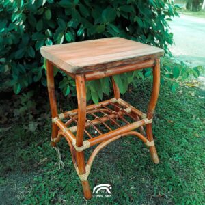Handcrafted Red Rattan Solid Wood Coffee Table