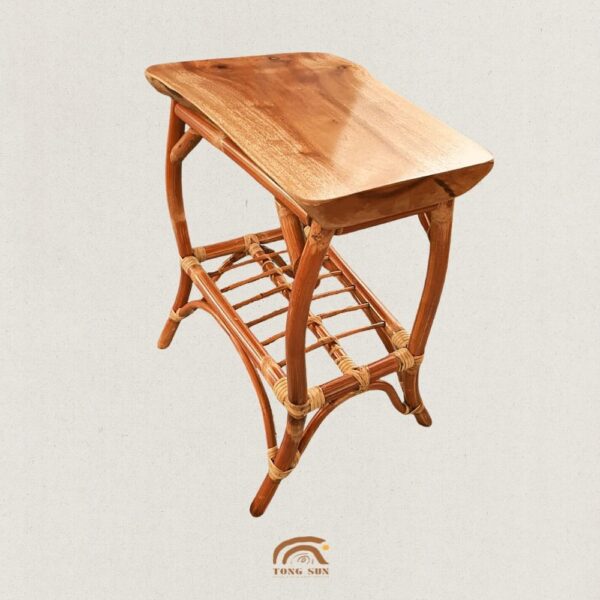 Handcrafted Red Rattan Solid Wood Coffee Table